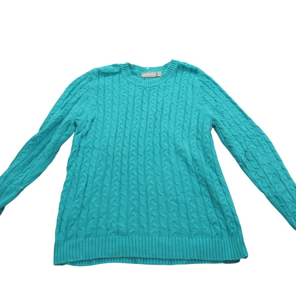 Croft‎ & Barrow Womens Cable Knit Sweater Crew Neck Long Sleeve Teal Large